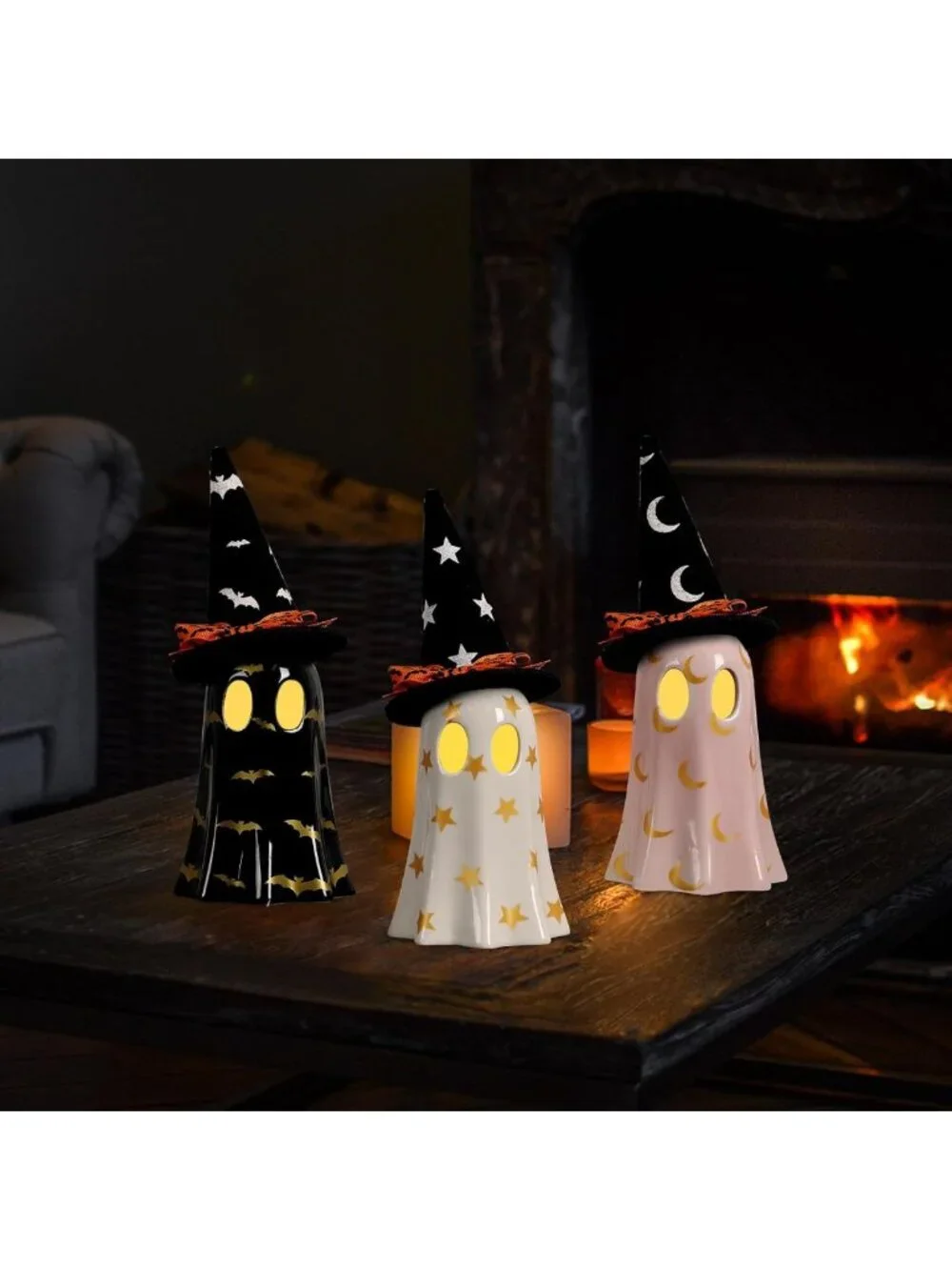 Set of 3 Ceramic Ghosts - Spooky Halloween Decor for Indoor Celebrations